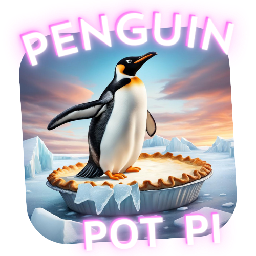 logo image of penguin sitting atop a floating pie in the arctic